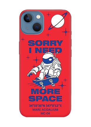Матовый красный чехол на iphone 13 :: космонавт на скейте (принт 248)