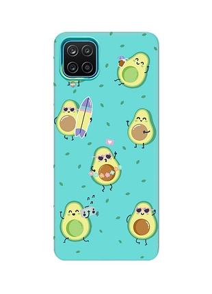 Матовый бирюзовый чехол для samsung galaxy a12 :: авокадо на отдыхе (принт 302)