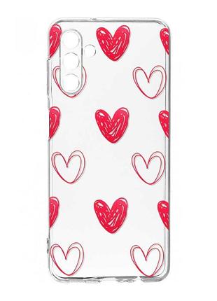 Прозрачный чехол на samsung galaxy s24 fe сердечка красные (принт 77)