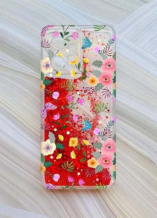 Чехол с плавающими красными блестками на xiaomi redmi note 12 4g цветочный фон (принт 369)