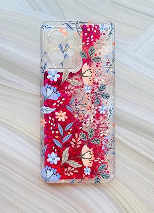 Чохол з плаваючими рожевими блискітками на xiaomi redmi note 12 4g квітковий фон (принт 371)