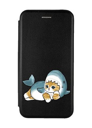 Чехол-книжка черный с рисунком на xiaomi mi 11 lite котенок акула (принт 355)