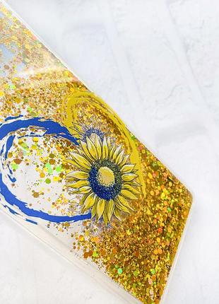 Чехол с плавающими блестками на xiaomi redmi note 9 pro/9 pro max/9s золотой сердце и подсолнух (принт 260) 3