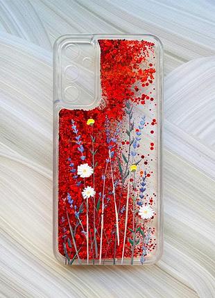 Чохол з плаваючими блискітками на samsung galaxy a24 (a245) червоний польові квіти (принт 270)