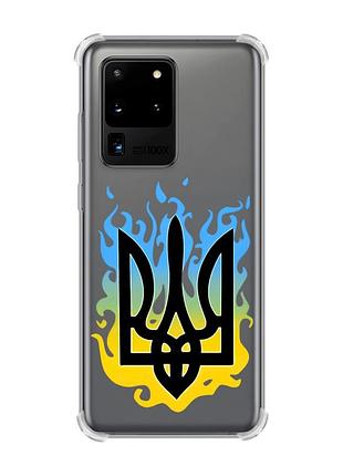 Чехол с утолщёнными углами для samsung galaxy s20 ultra :: тризуб пламя (принт 257)