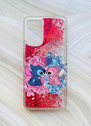 Чехол с плавающими розовыми блестками на xiaomi redmi note 11 стич и ангел (принт 391)
