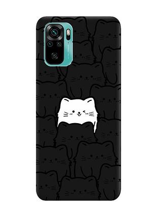 Матовый черный чехол на xiaomi redmi note 10 / note 10s котики (принт 392)