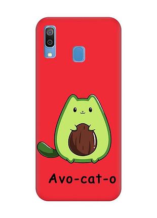 Матовый красный чехол на samsung galaxy a30 (2019) / a20 (2019) :: котик авокадо (принт 306)