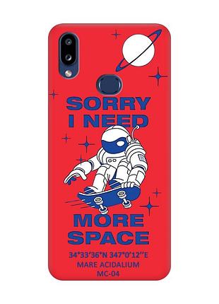 Матовый красный чехол на samsung galaxy a10s (a107) :: космонавт на скейте (принт 248)