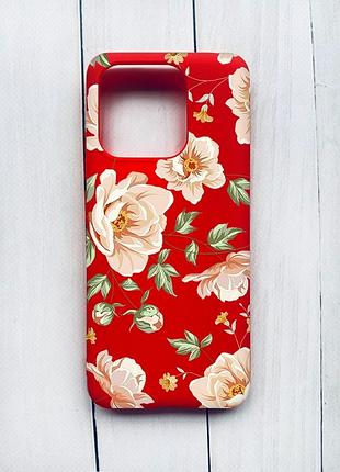 Матовый чехол на xiaomi redmi 12c красный :: цветы пастельные (принт 277)