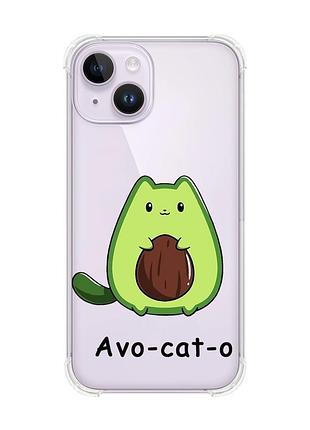 Чехол с утолщёнными углами на iphone 14 :: котик авокадо (принт 306)