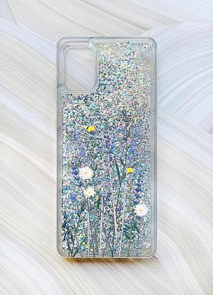 Чохол з плаваючими блискітками на samsung galaxy a31 сріблястий польові квіти (принт 270)