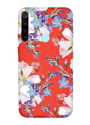 Матовый красный чехол на xiaomi redmi note 8t :: цветочный рисунок (принт 272)