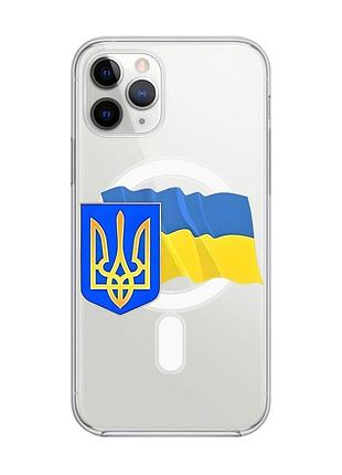 Магнитный чехол на iphone 11 pro max с поддержкой magsafe :: тризуб и флаг украины (принт 384)