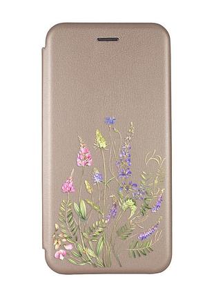 Чехол-книжка с рисунком для xiaomi redmi note 8 pro золотой :: цветочная идиллия (принт 382)