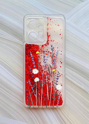 Чехол с плавающими красными блестками на xiaomi redmi note 12 4g полевые цветы (принт 270)
