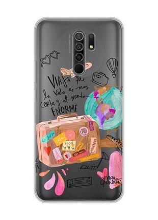 Прозрачный чехол на xiaomi redmi 9 :: настроение путешествовать (принт 329)