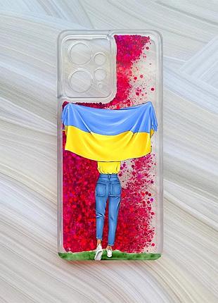 Чохол з плаваючими рожевими блискітками на xiaomi redmi note 12 4g дівчина з прапором (принт 263)