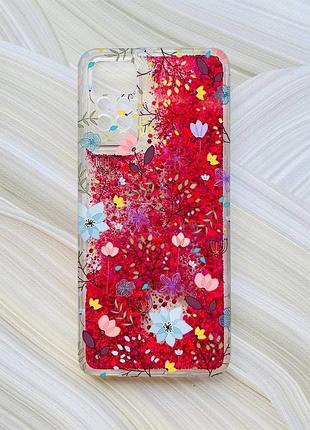 Чехол с плавающими блестками для xiaomi redmi note 11 pro розовый цветочный фон (принт 267)