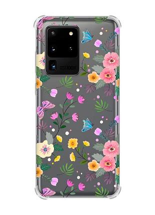 Чехол с утолщёнными углами для samsung galaxy s20 ultra :: цветочный фон (принт 369)