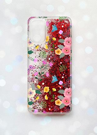 Чохол з плаваючими блискітками на samsung galaxy a02s червоний :: квітковий фон (принт 369)