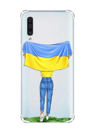 Чохол з потовщеними кутами на samsung galaxy а50 (2019) а505 :: дівчина з прапором (принт 263)