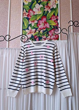 Красива молочна кофта в полоску з принтом m&s collection.