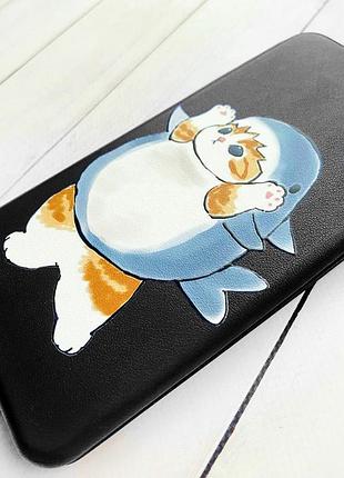 Чехол-книжка черный с рисунком на xiaomi redmi note 7/7 pro котенок акула (принт 379) 3