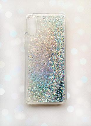 Чехол с плавающими блестками на samsung galaxy a02 / a022 (2021) серебряный