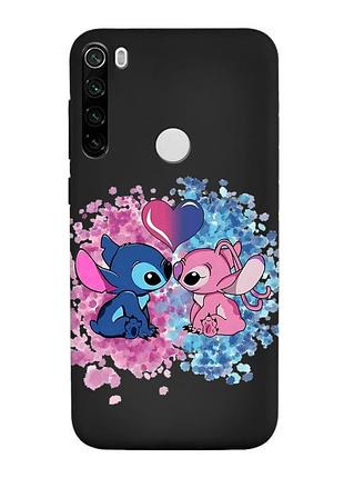 Матовый черный чехол на xiaomi redmi note 8t стич и ангел (принт 391)