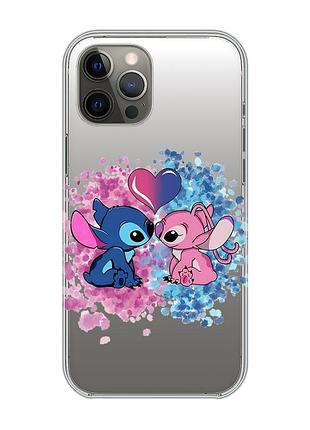 Прозрачный чехол на iphone 12 pro max стич и ангел (принт 391)
