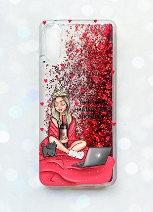 Чехол с плавающими блестками на samsung galaxy a02 / a022 (2021) красный :: девушка с вином (принт 220)