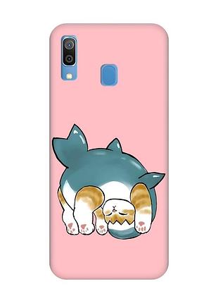 Матовый розовый чехол на samsung galaxy a30 (2019) / a20 (2019) :: котенок акула (принт 378)