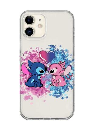 Прозорий чохол на iphone 12 mini стіч і ангел (принт 391)