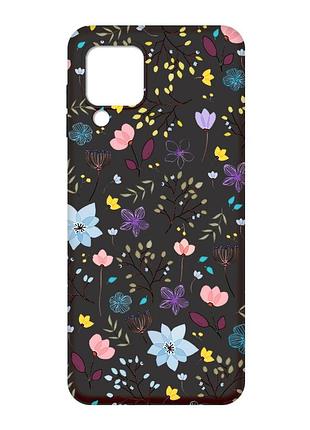 Матовий чорний чохол на samsung galaxy m32 / a22 / m22 4g :: квітковий фон (принт 267)