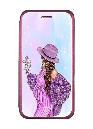 Чехол-книжка с рисунком на iphone 7/8/se 2020 :: бордовый :: в ожидании девочки (принт 223)