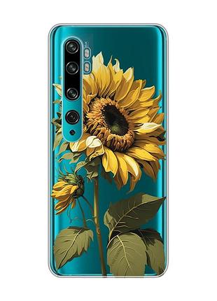 Прозрачный чехол на xiaomi mi note 10/note 10 pro :: подсолнечник (принт 274)