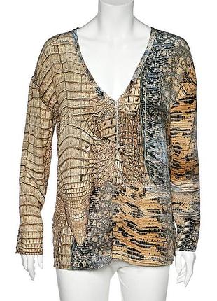 Жіноча неперевершена кофта roberto cavalli 100% шовк  шовковий топ roberto cavalli з різнокольоровим принтом тваринний принт