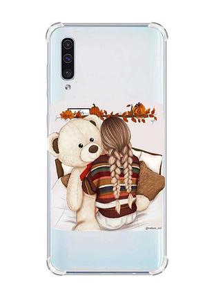 Чохол з потовщеними кутами на samsung galaxy а50 (2019) а505 :: дівчинка з ведмедиком (принт 117)