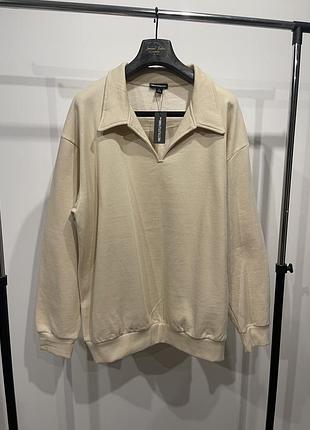 Новий бежевий світшот свитшот prettylittlething з коміром (ecru, oversized) — розмір xl