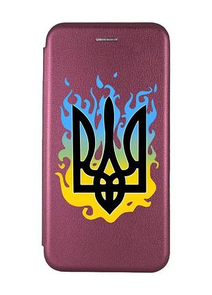 Чохол-книжка з малюнком на xiaomi redmi note 7/7 pro :: бордовий :: тризуб полум'я /принт 257/