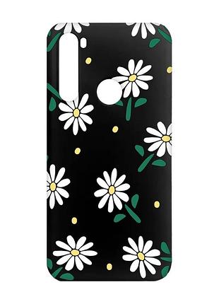 Матовый черный чехол на xiaomi redmi note 8 ромашки (принт 368)
