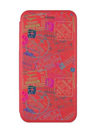 Чехол-книжка с рисунком для xiaomi redmi 12c красный :: путешествия. штампы (принт 316)