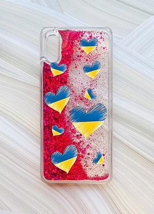 Чохол з плаваючими блискітками на xiaomi redmi 9a рожевий сердечка. україна (принт 258)