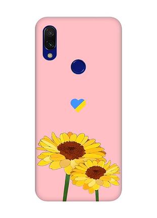 Матовый розовый чехол на xiaomi redmi 7 :: желтые цветы /принт 364/