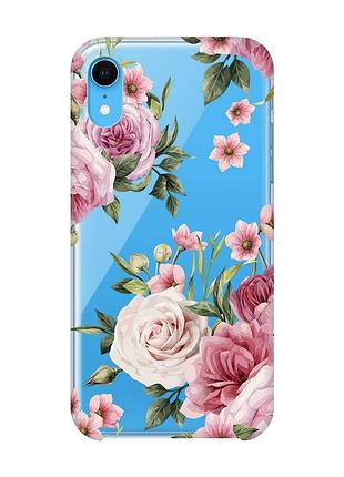 Прозорий чохол на iphone xr :: рожеві квіти (принт 287)