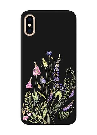 Матовий чорний чохол на iphone xs max :: квіткова ідилія (принт 382)