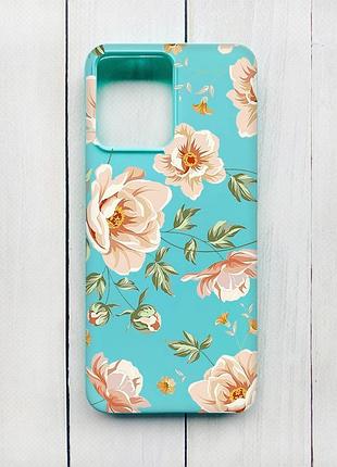 Матовый чехол на xiaomi redmi 12 бирюзовый :: цветы пастельные (принт 277)