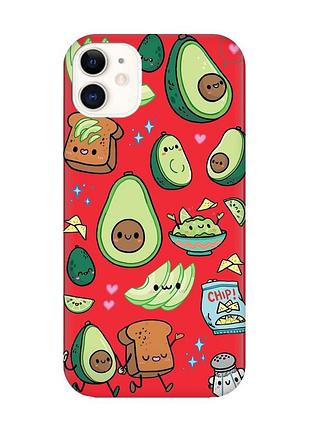 Матовый красный чехол на iphone 11 :: милашки авокадо каваи (принт 305)
