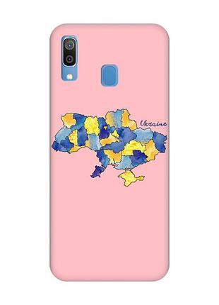Матовый розовый чехол на samsung galaxy a30 (2019) / a20 (2019) :: карта украины (принт 261)